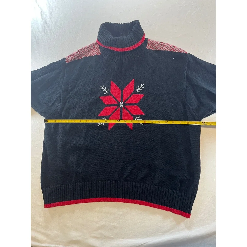 Elisabeth by Liz Claiborne‎ Black Red Snowflake Turleneck Sweater Size XXL